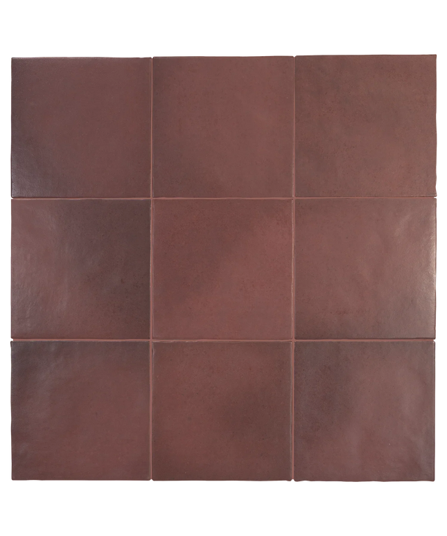 A 3x3 grid of square terracotta brown tiles with a matte, slightly textured finish and thin grout lines.