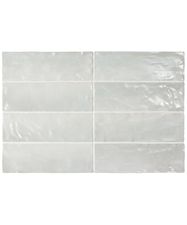 Set of six white rectangular tiles on a white background