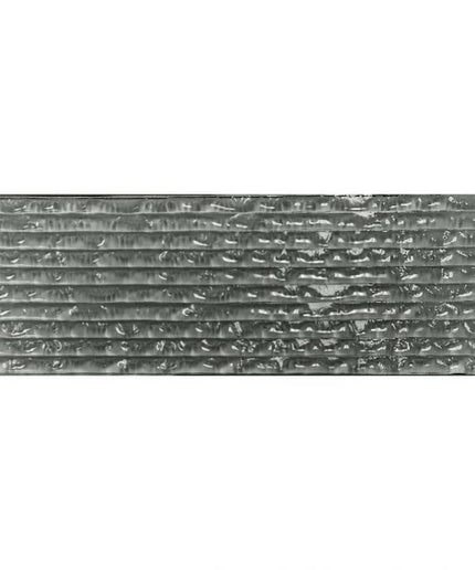 Rectangular textured glass tile with a rippled, horizontal lined surface in gray color.