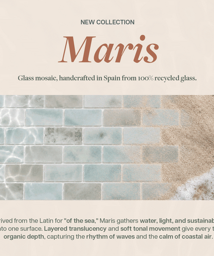 maris pool tiles by Island Stone in straight set and offset mosaic pieces.