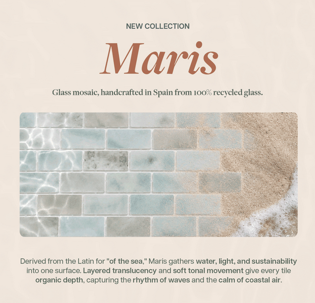maris pool tiles by Island Stone in straight set and offset mosaic pieces.