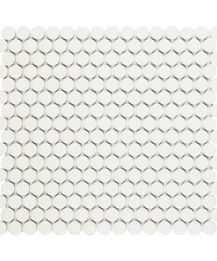 White circular mosaic tile pattern on a white background