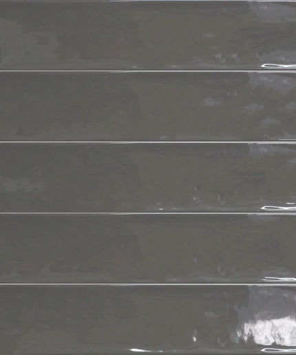 Glossy dark grey rectangular ceramic tiles with subtle texture, ideal for wall or backsplash