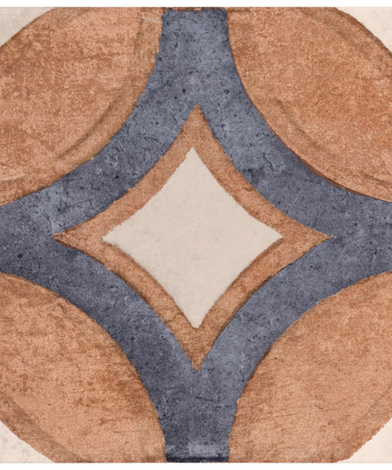 Close-up of a patterned rug with geometric design