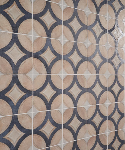 Patterned tiles with geometric design on a wall