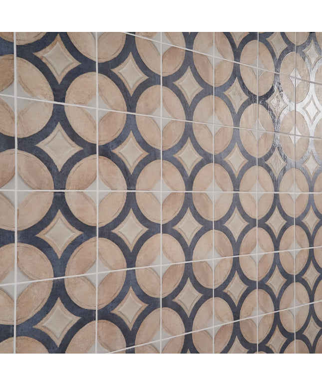 Patterned tiles with geometric design on a wall
