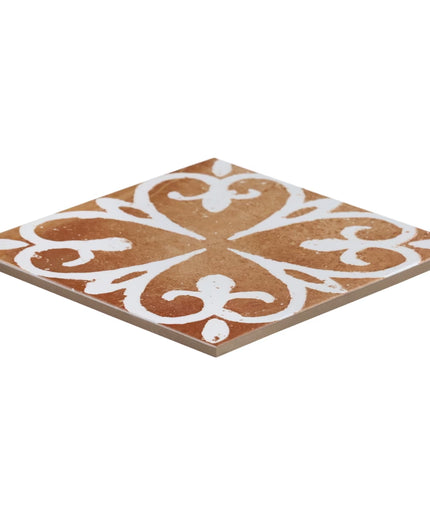 Decorative tile with brown and white pattern on a white background