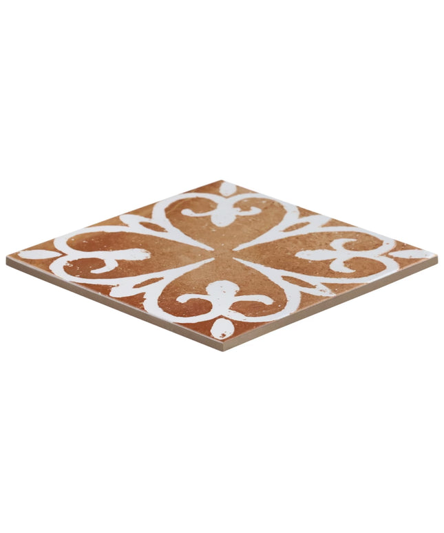 Decorative tile with brown and white pattern on a white background