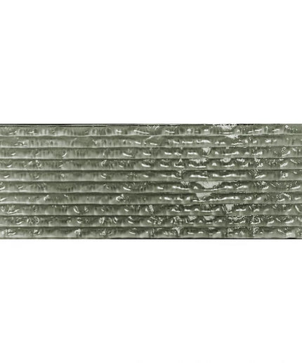 Rectangular green textured glass tile with horizontal ridges for backsplash or wall use
