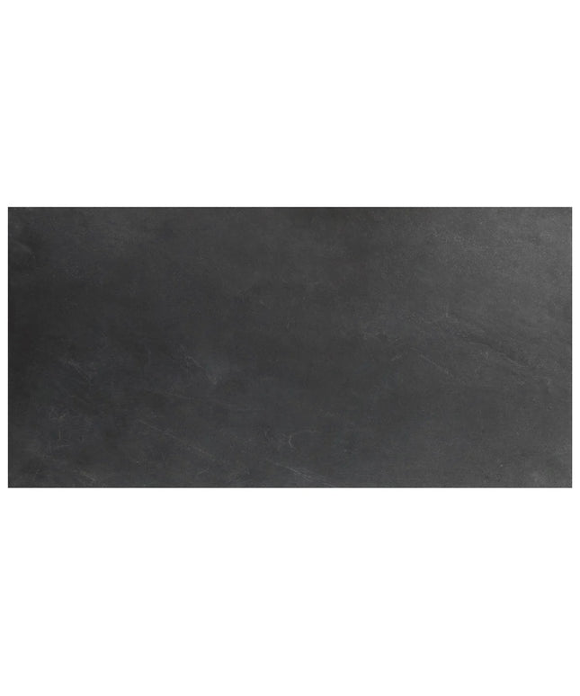 Rectangular black tile with a textured surface on a white background