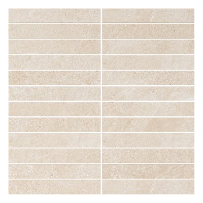 motley stacked limestone look porcelain mosaic tile 1x6 Linen White