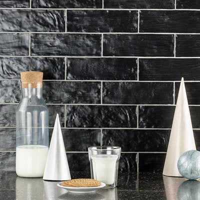 myorka black subway tile 2x8 wall