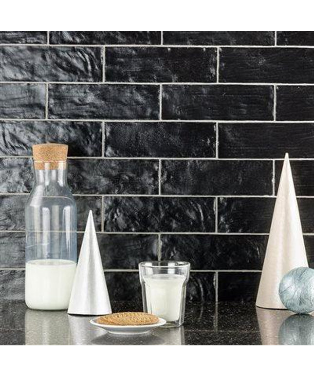 myorka black subway tile 2x8 wall