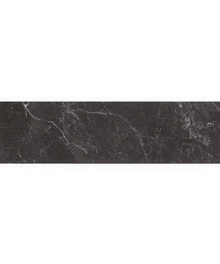 Rectangular black marble tile with subtle white veining, semi-polished finish, 4x16 inches