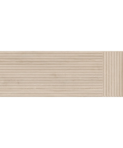 12x36 light oak linear ceramic tile with textured horizontal and vertical lines