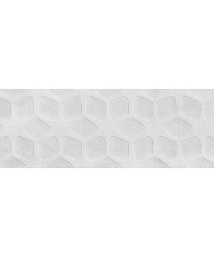 Rectangular white ceramic tile with geometric concave pattern, 12x36 inch size.