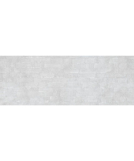 textured white ceramic tile with stone pattern, rectangular 12x36 inch size
