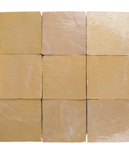 Nine square tiles of beige stone arranged in a 3x3 grid on a white background