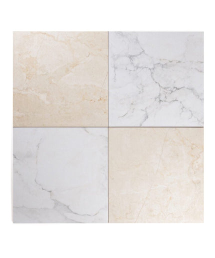 Parisian chequer creme 12x12 mixed marble look tile, cream and white squares, matte finish