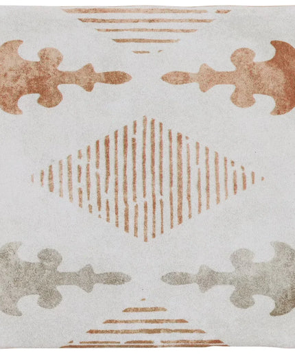 Decorative tile with abstract patterns in brown and beige on a white background
