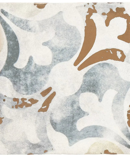 Decorative tile with abstract pattern in brown, gray, and white on a beige background