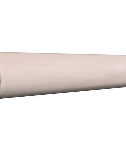 A curved, semi-glossy ceramic or porcelain tile trim piece in a light beige or warm off-white color, shown against a plain white background.