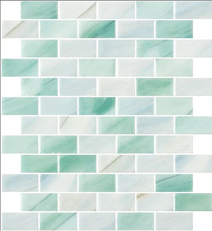 Mosaic pattern of green and white tiles