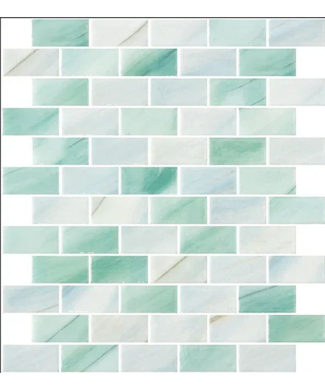 Mosaic pattern of green and white tiles