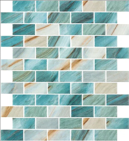 Mosaic pattern of blue and beige tiles