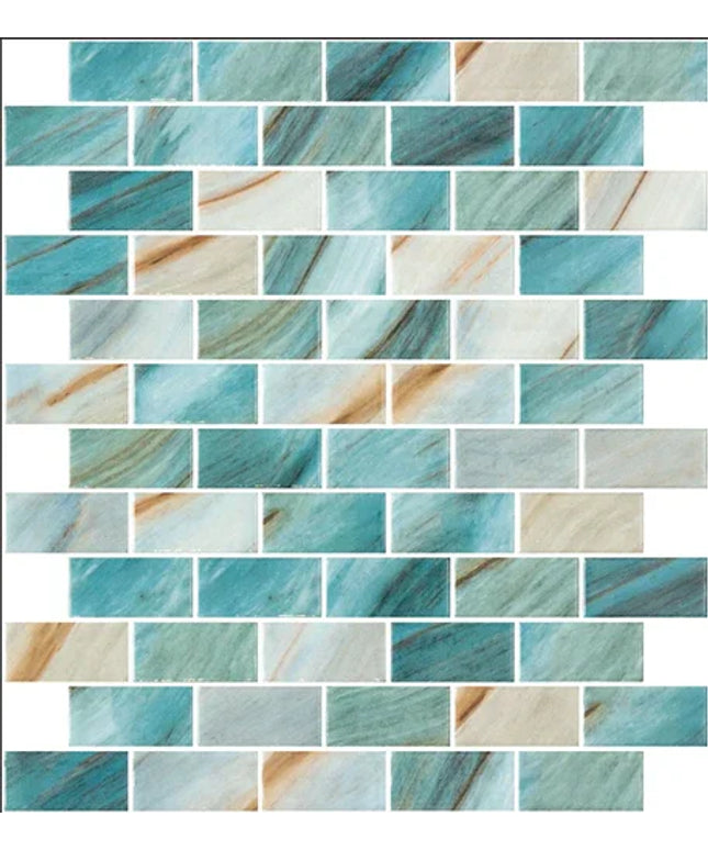 Mosaic pattern of blue and beige tiles