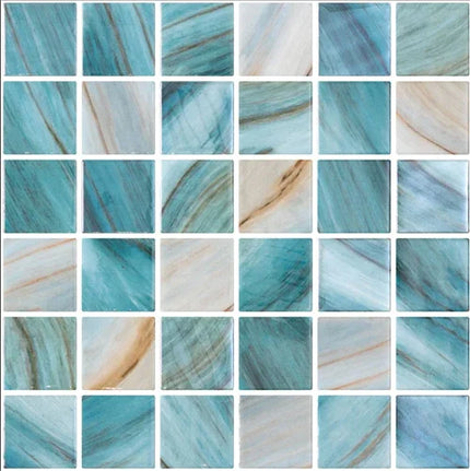 Mosaic pattern of blue and beige tiles