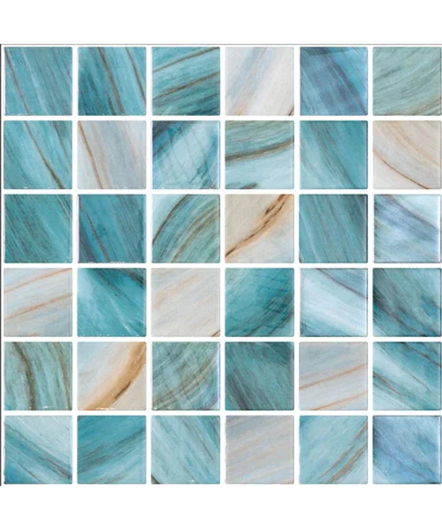 Blue and beige mosaic tiles with swirled pattern, suitable for kitchen, bathroom or pool