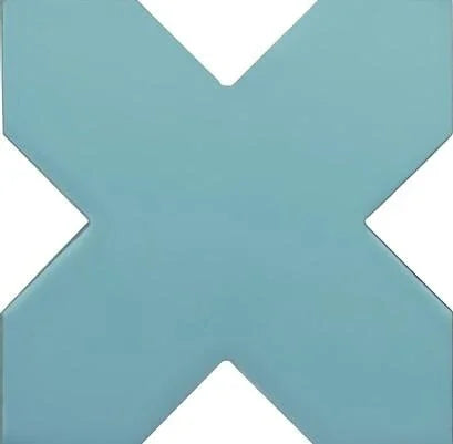 A light blue geometric X-shaped tile or panel with sharp edges, shown against a white background.