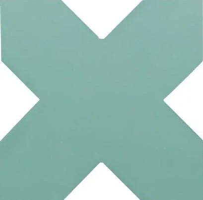 A flat, solid sage green color swatch presented as a large 'X' shape on a white background.