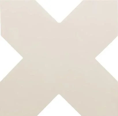 A minimalist geometric art print featuring a large, solid cream-colored X shape centered on a white background.