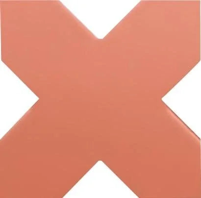 A flat, solid-colored coral orange geometric 'X' shape on a white background.