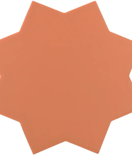 An eight-pointed star-shaped terracotta tile on a solid white background.