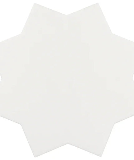 A white, star-shaped ceramic tile with a subtle matte finish, shown against a plain white background.