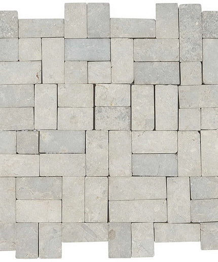 Antique natural stone tile in a geometric mosaic pattern, ideal for floor or backsplash use.