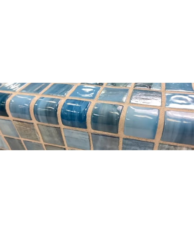Blue glass mosaic tiles with quarter round trim for walls or pool edging