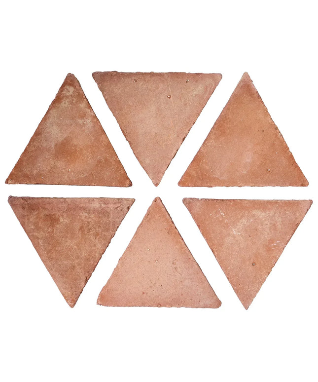 Six triangular terracotta tiles arranged in a hexagonal pattern on a white background