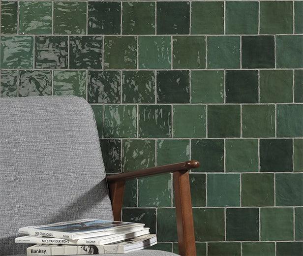 Riad Green Ceramic Tile Glossy 4x4 glazed morrocan tiles – WC Tiles