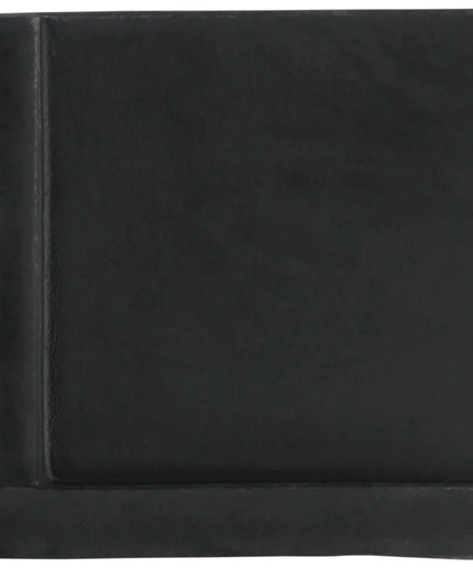 Black leather-bound album on a white background