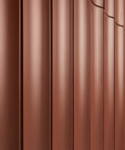 Cotto fluted column tiles on wall, modern textured terracotta wall tile design 4x36