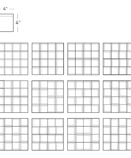 Grid of 16 smaller grid layouts with dimensions indicated
