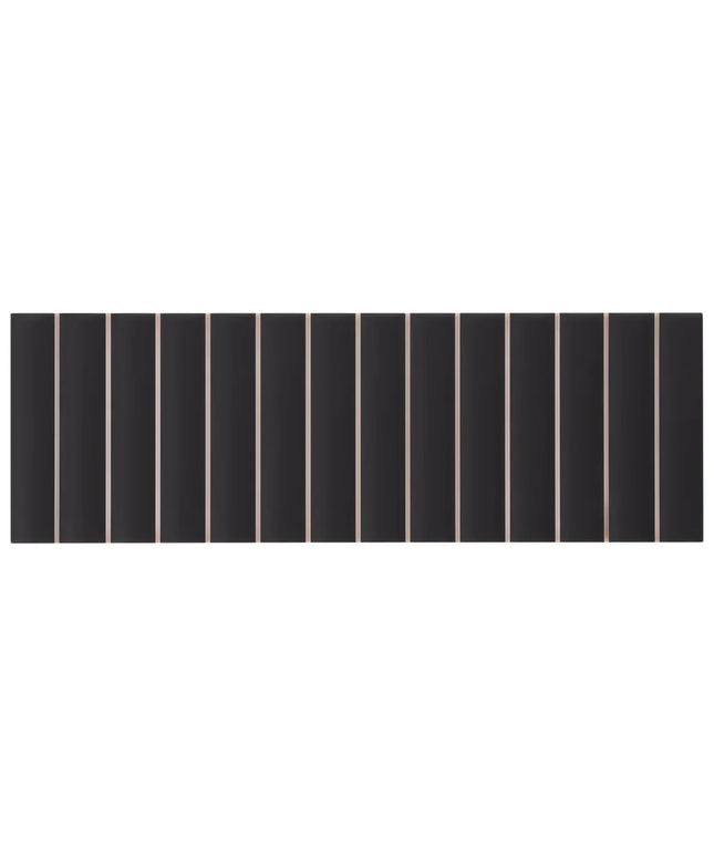 Black rectangular tile with gold border on a white background