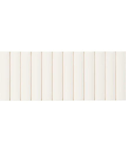 Rectangular white tile with thin beige stripes on a white background