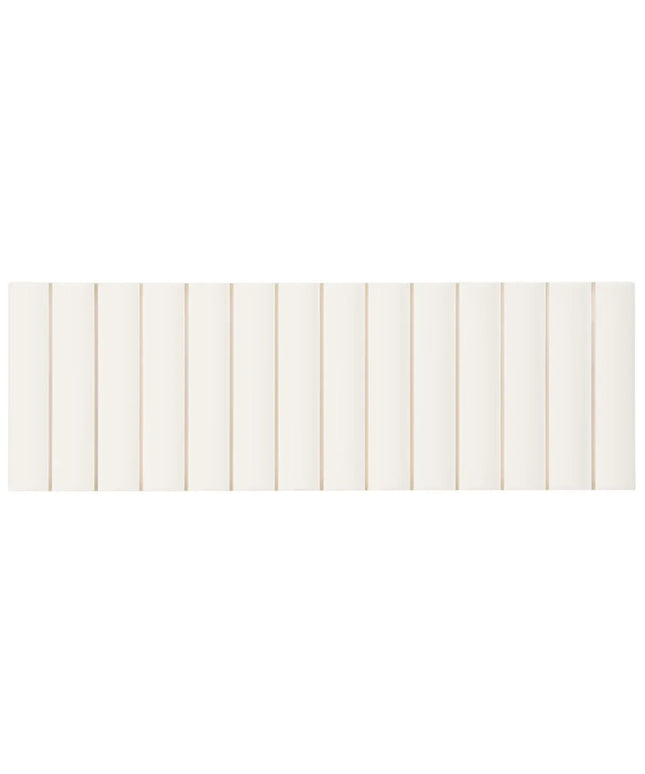 Rectangular white tile with thin beige stripes on a white background
