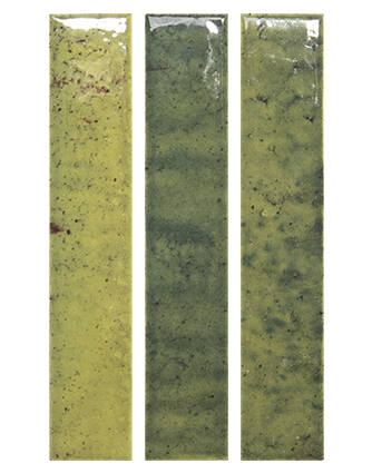 Three rectangular green stone slabs with a speckled pattern on a white background