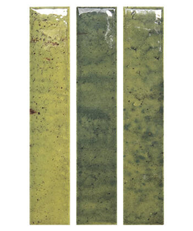 Three rectangular green stone slabs with a speckled pattern on a white background